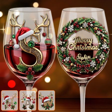 Merry Christmas - Personalized Family Wine Glass With Long Stem